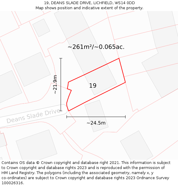 19, DEANS SLADE DRIVE, LICHFIELD, WS14 0DD: Plot and title map