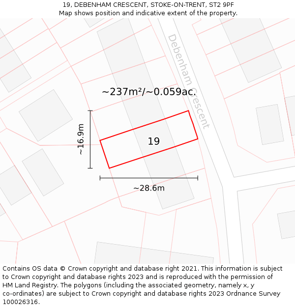 19, DEBENHAM CRESCENT, STOKE-ON-TRENT, ST2 9PF: Plot and title map