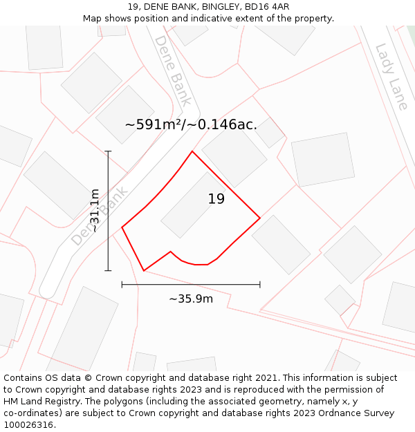 19, DENE BANK, BINGLEY, BD16 4AR: Plot and title map