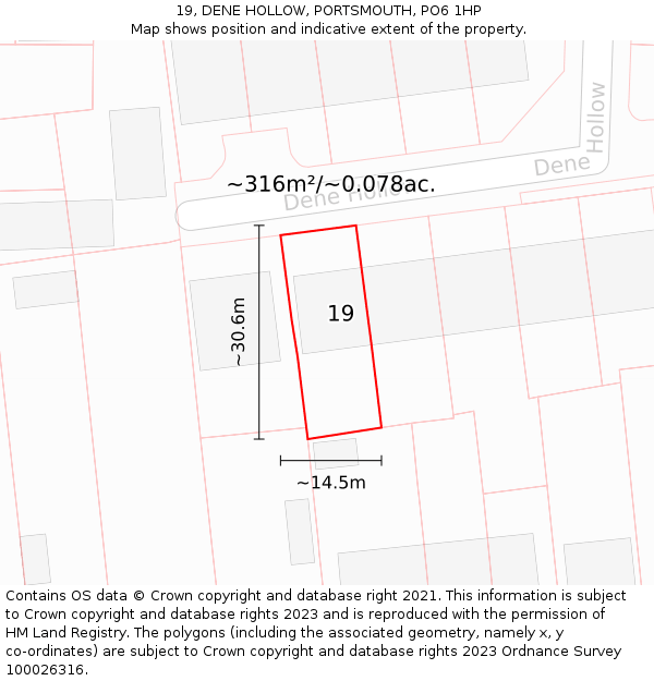 19, DENE HOLLOW, PORTSMOUTH, PO6 1HP: Plot and title map