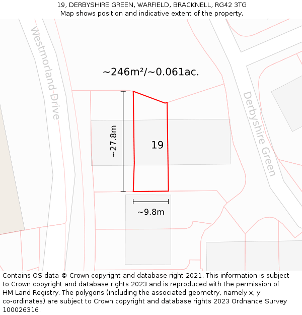 19, DERBYSHIRE GREEN, WARFIELD, BRACKNELL, RG42 3TG: Plot and title map