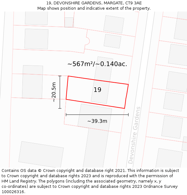 19, DEVONSHIRE GARDENS, MARGATE, CT9 3AE: Plot and title map