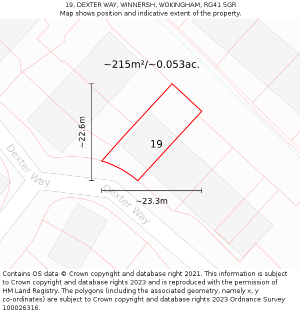 19, DEXTER WAY, WINNERSH, WOKINGHAM, RG41 5GR: Plot and title map