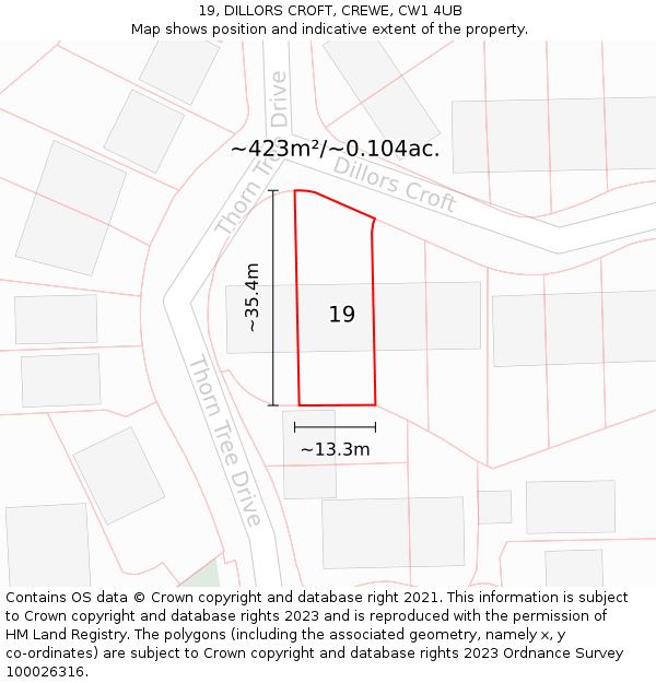 19, DILLORS CROFT, CREWE, CW1 4UB: Plot and title map