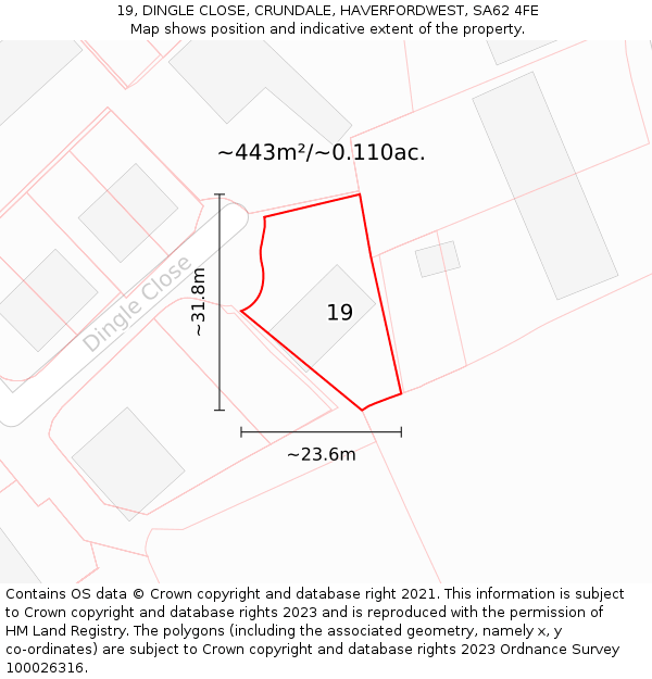 19, DINGLE CLOSE, CRUNDALE, HAVERFORDWEST, SA62 4FE: Plot and title map