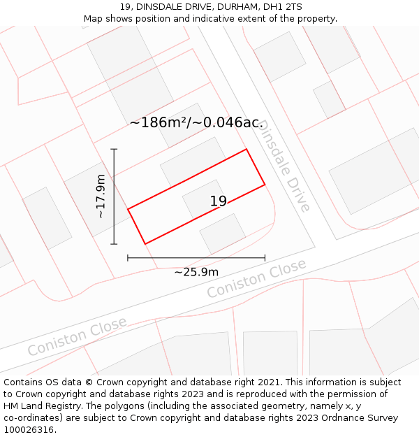 19, DINSDALE DRIVE, DURHAM, DH1 2TS: Plot and title map