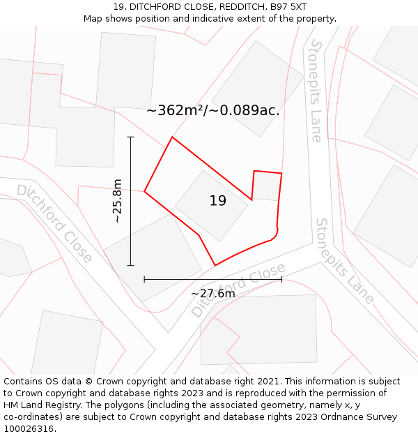 19, DITCHFORD CLOSE, REDDITCH, B97 5XT: Plot and title map