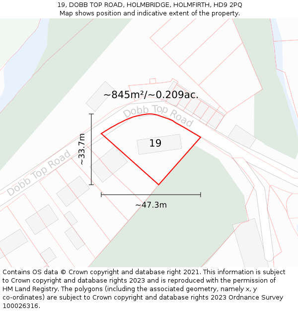 19, DOBB TOP ROAD, HOLMBRIDGE, HOLMFIRTH, HD9 2PQ: Plot and title map