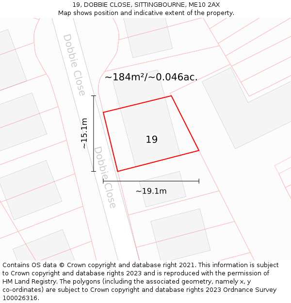 19, DOBBIE CLOSE, SITTINGBOURNE, ME10 2AX: Plot and title map