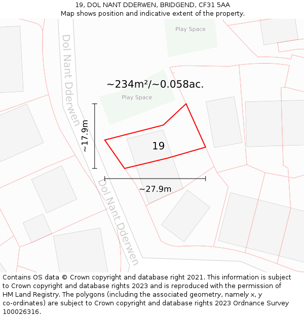 19, DOL NANT DDERWEN, BRIDGEND, CF31 5AA: Plot and title map