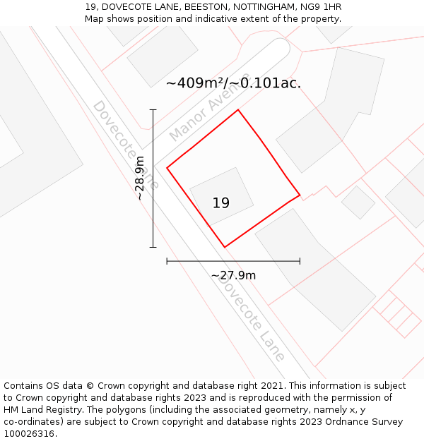 19, DOVECOTE LANE, BEESTON, NOTTINGHAM, NG9 1HR: Plot and title map