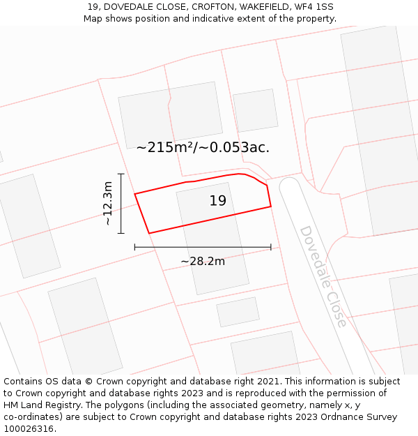 19, DOVEDALE CLOSE, CROFTON, WAKEFIELD, WF4 1SS: Plot and title map