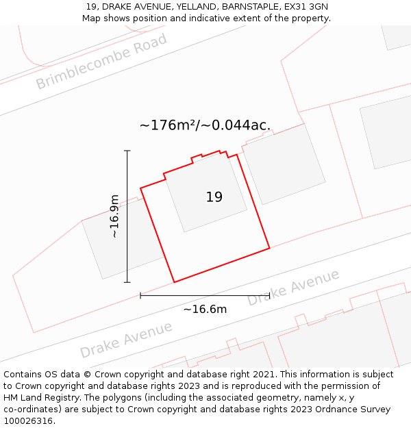 19, DRAKE AVENUE, YELLAND, BARNSTAPLE, EX31 3GN: Plot and title map