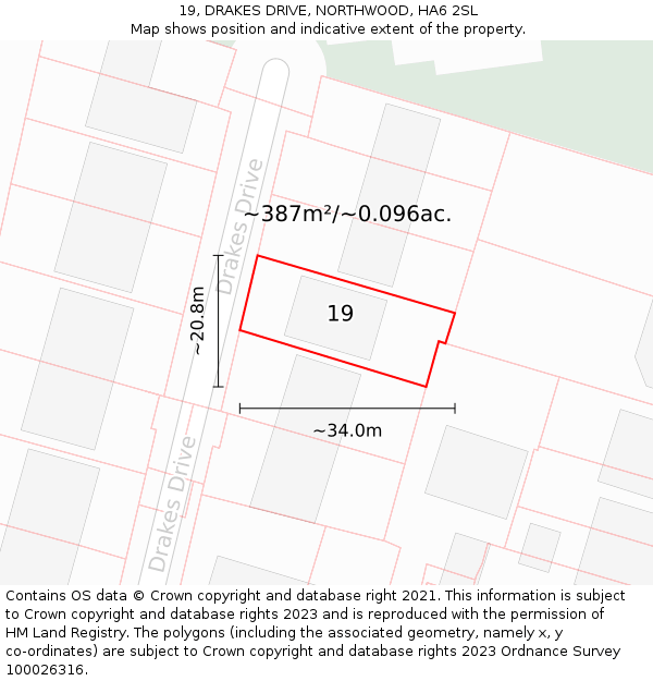 19, DRAKES DRIVE, NORTHWOOD, HA6 2SL: Plot and title map