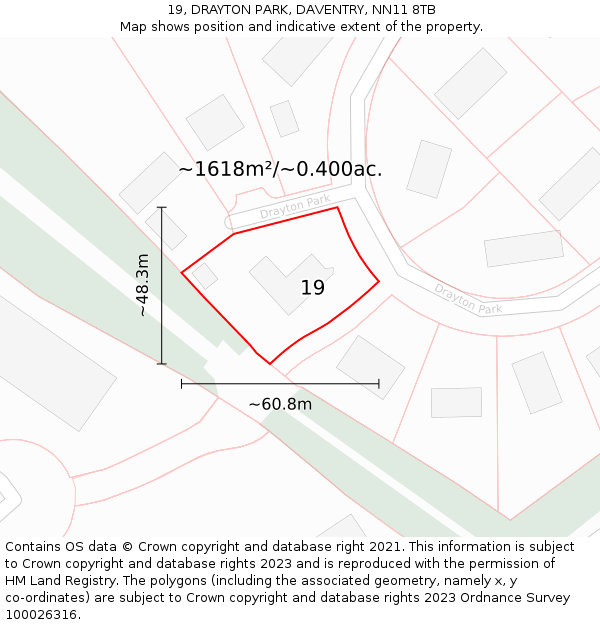 19, DRAYTON PARK, DAVENTRY, NN11 8TB: Plot and title map