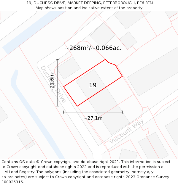 19, DUCHESS DRIVE, MARKET DEEPING, PETERBOROUGH, PE6 8FN: Plot and title map