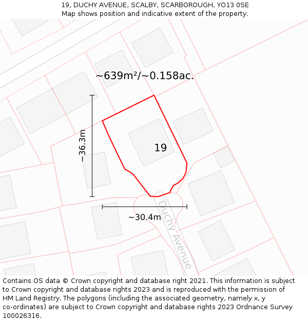19, DUCHY AVENUE, SCALBY, SCARBOROUGH, YO13 0SE: Plot and title map