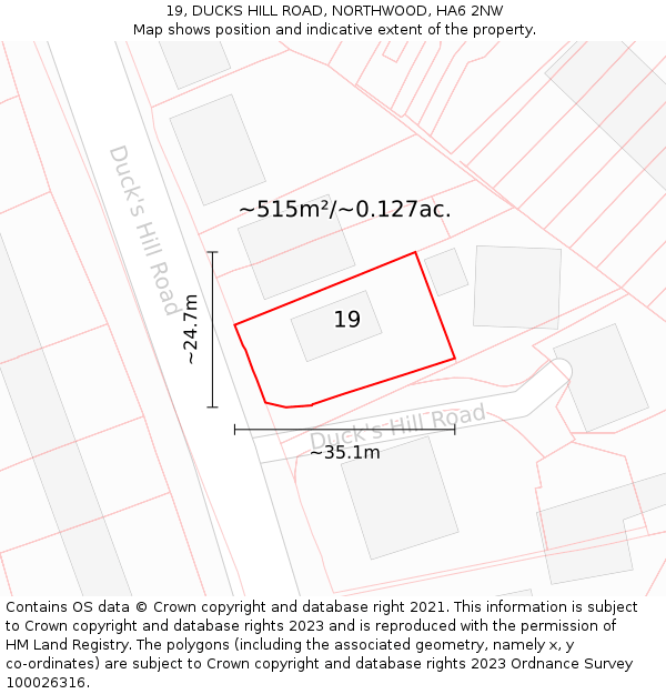 19, DUCKS HILL ROAD, NORTHWOOD, HA6 2NW: Plot and title map