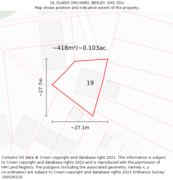 19, DUKES ORCHARD, BEXLEY, DA5 2DU: Plot and title map