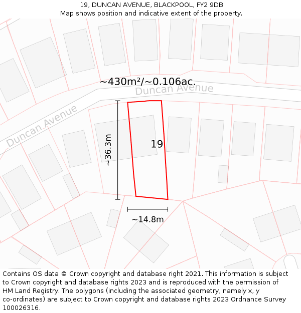 19, DUNCAN AVENUE, BLACKPOOL, FY2 9DB: Plot and title map