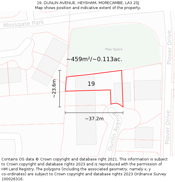 19, DUNLIN AVENUE, HEYSHAM, MORECAMBE, LA3 2SJ: Plot and title map