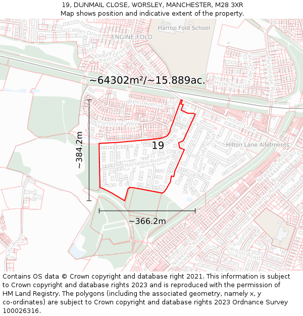 19, DUNMAIL CLOSE, WORSLEY, MANCHESTER, M28 3XR: Plot and title map