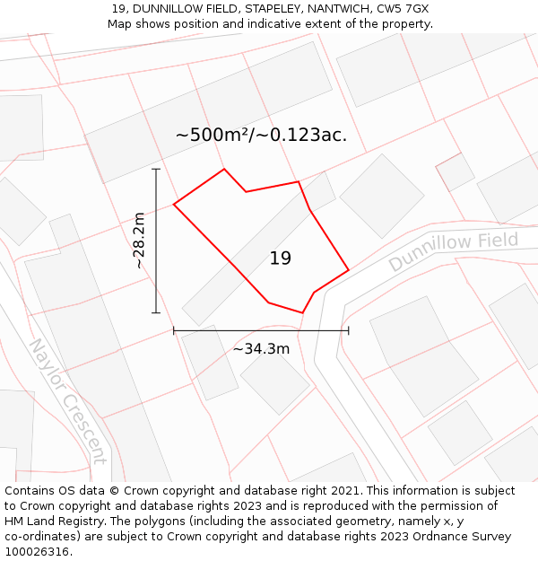 19, DUNNILLOW FIELD, STAPELEY, NANTWICH, CW5 7GX: Plot and title map