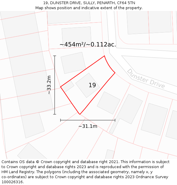 19, DUNSTER DRIVE, SULLY, PENARTH, CF64 5TN: Plot and title map