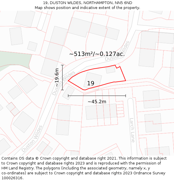 19, DUSTON WILDES, NORTHAMPTON, NN5 6ND: Plot and title map