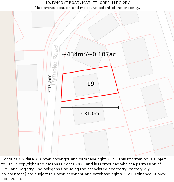 19, DYMOKE ROAD, MABLETHORPE, LN12 2BY: Plot and title map