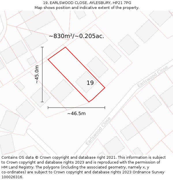 19, EARLSWOOD CLOSE, AYLESBURY, HP21 7PG: Plot and title map