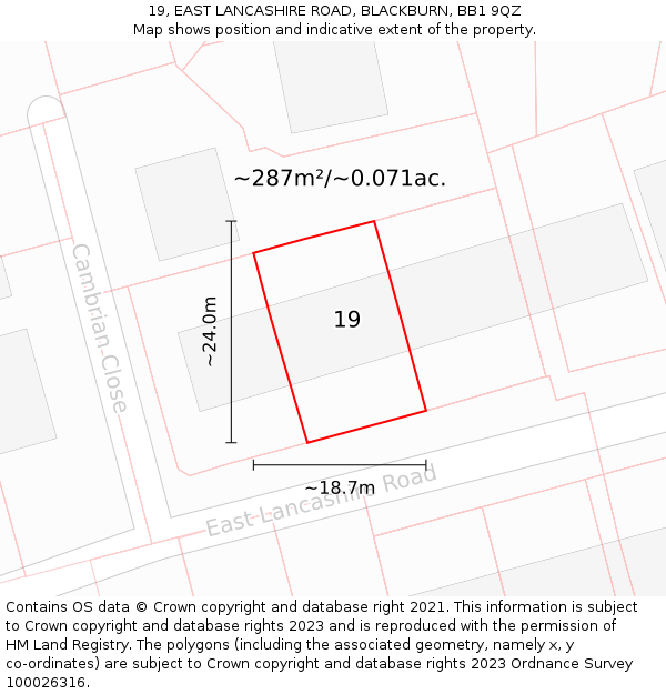 19, EAST LANCASHIRE ROAD, BLACKBURN, BB1 9QZ: Plot and title map