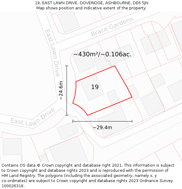 19, EAST LAWN DRIVE, DOVERIDGE, ASHBOURNE, DE6 5JN: Plot and title map