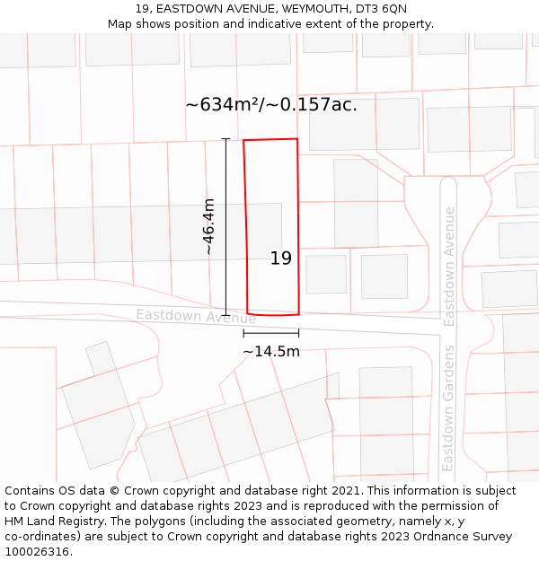 19, EASTDOWN AVENUE, WEYMOUTH, DT3 6QN: Plot and title map