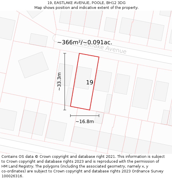 19, EASTLAKE AVENUE, POOLE, BH12 3DG: Plot and title map