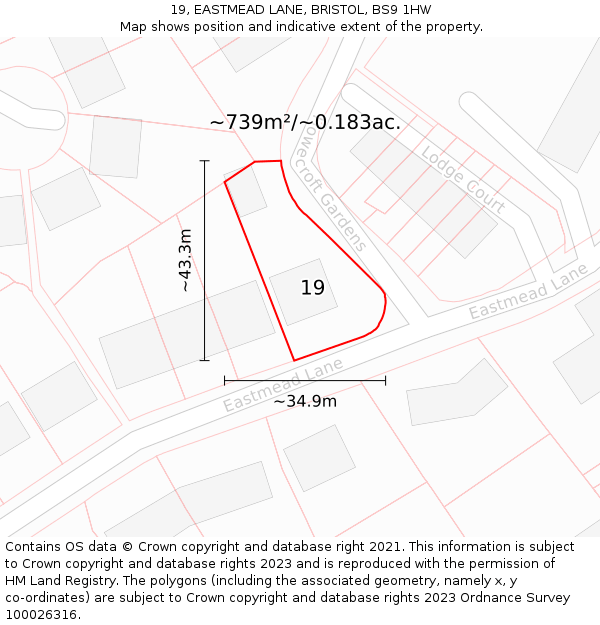 19, EASTMEAD LANE, BRISTOL, BS9 1HW: Plot and title map