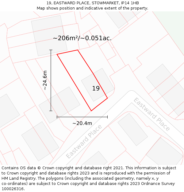 19, EASTWARD PLACE, STOWMARKET, IP14 1HB: Plot and title map