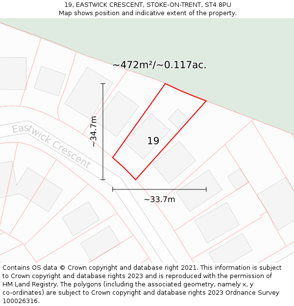 19, EASTWICK CRESCENT, STOKE-ON-TRENT, ST4 8PU: Plot and title map