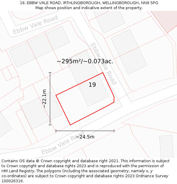 19, EBBW VALE ROAD, IRTHLINGBOROUGH, WELLINGBOROUGH, NN9 5PG: Plot and title map