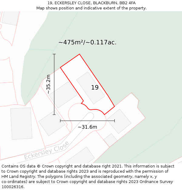 19, ECKERSLEY CLOSE, BLACKBURN, BB2 4FA: Plot and title map