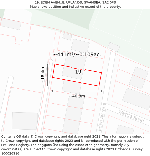 19, EDEN AVENUE, UPLANDS, SWANSEA, SA2 0PS: Plot and title map