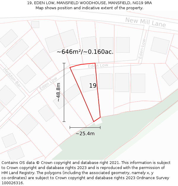 19, EDEN LOW, MANSFIELD WOODHOUSE, MANSFIELD, NG19 9RA: Plot and title map