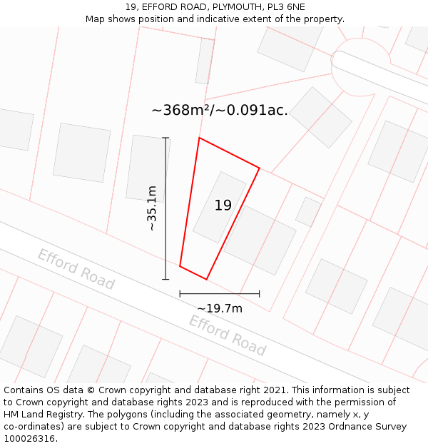 19, EFFORD ROAD, PLYMOUTH, PL3 6NE: Plot and title map