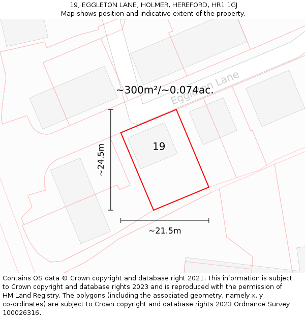 19, EGGLETON LANE, HOLMER, HEREFORD, HR1 1GJ: Plot and title map