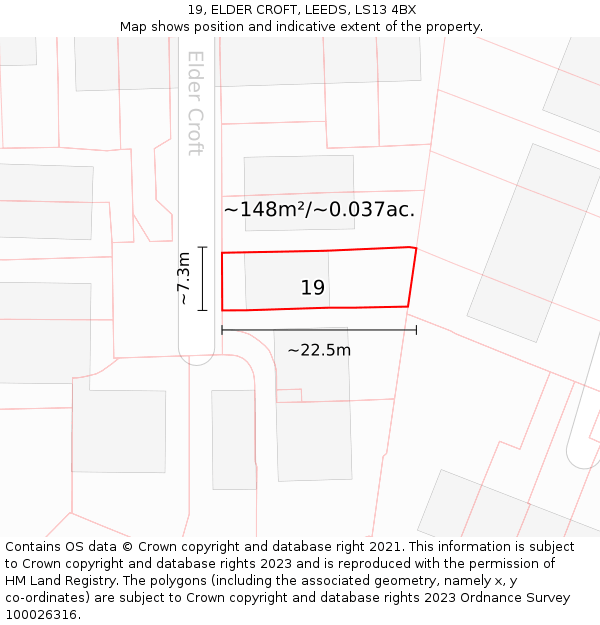 19, ELDER CROFT, LEEDS, LS13 4BX: Plot and title map