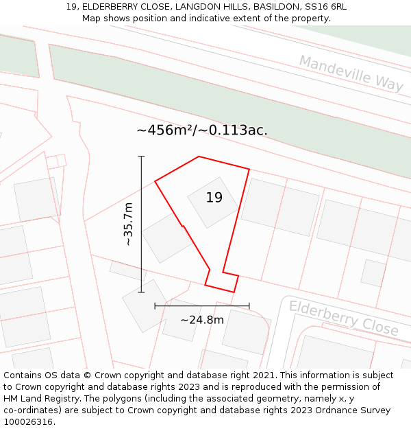 19, ELDERBERRY CLOSE, LANGDON HILLS, BASILDON, SS16 6RL: Plot and title map