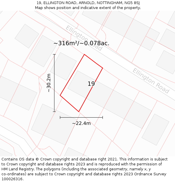 19, ELLINGTON ROAD, ARNOLD, NOTTINGHAM, NG5 8SJ: Plot and title map