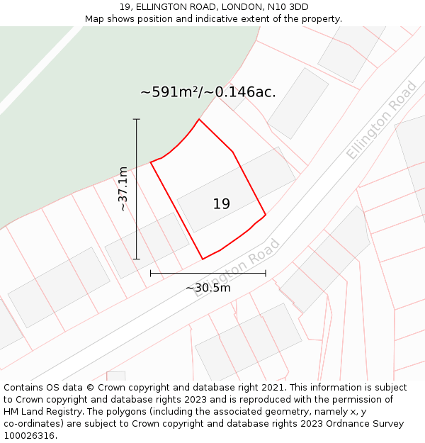19, ELLINGTON ROAD, LONDON, N10 3DD: Plot and title map