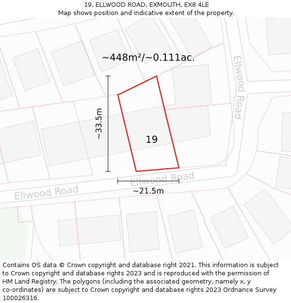 19, ELLWOOD ROAD, EXMOUTH, EX8 4LE: Plot and title map