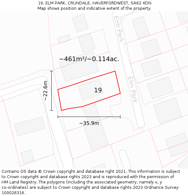 19, ELM PARK, CRUNDALE, HAVERFORDWEST, SA62 4DN: Plot and title map